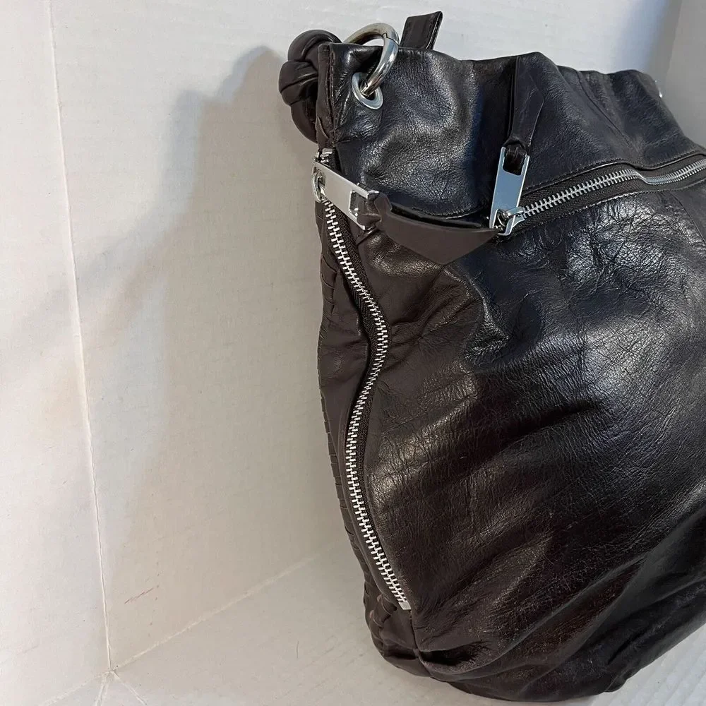 Fenn Wright Manson Dark Brown Braided Leather Shoulder Bag Hobo Handbag‎